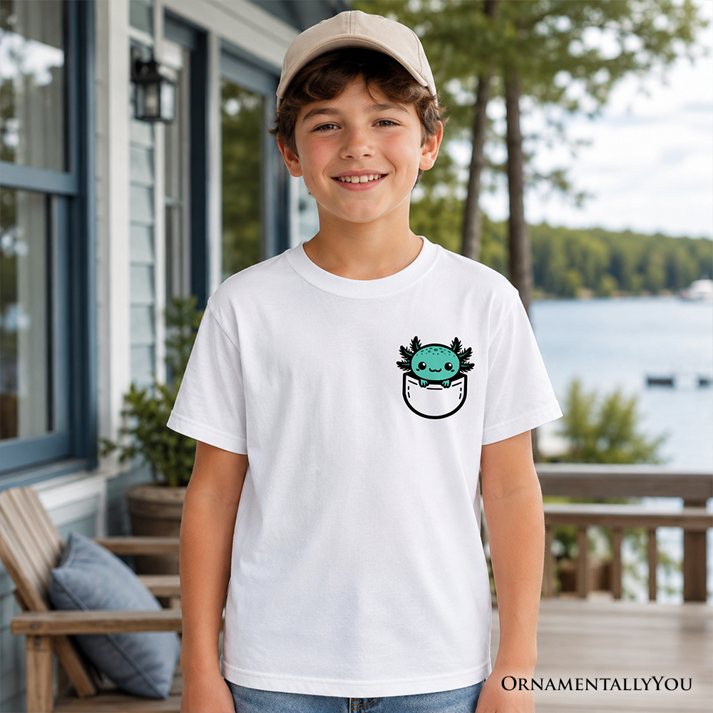 Cute Pocket Blue Axolotl Animal T-Shirt for Youth