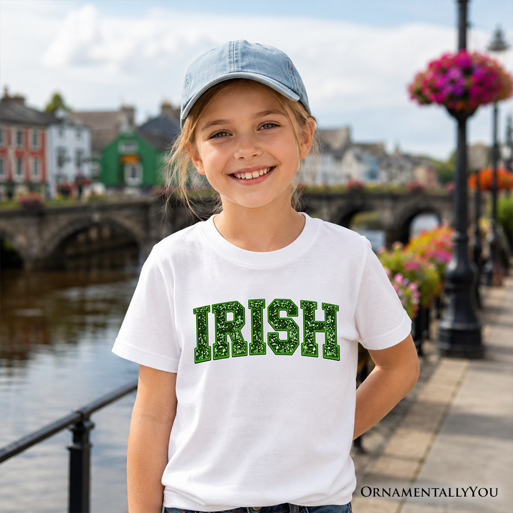 Kids Green St. Patrick's Day Sequin Glitter Shamrock T-Shirt