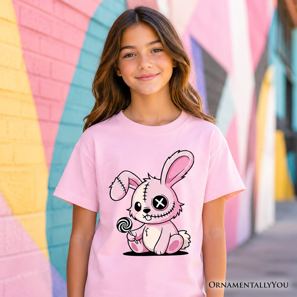 Kids Pink Zombies Bunny Cute Gothic Halloween Graphic T-Shirt