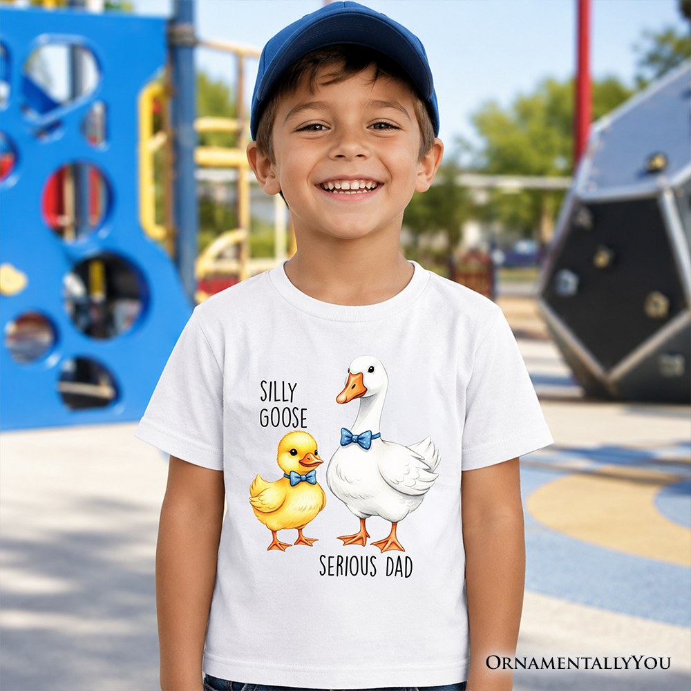 Silly Goose Serious Dad Tie Graphic Kids T-Shirt in Beige Grey White