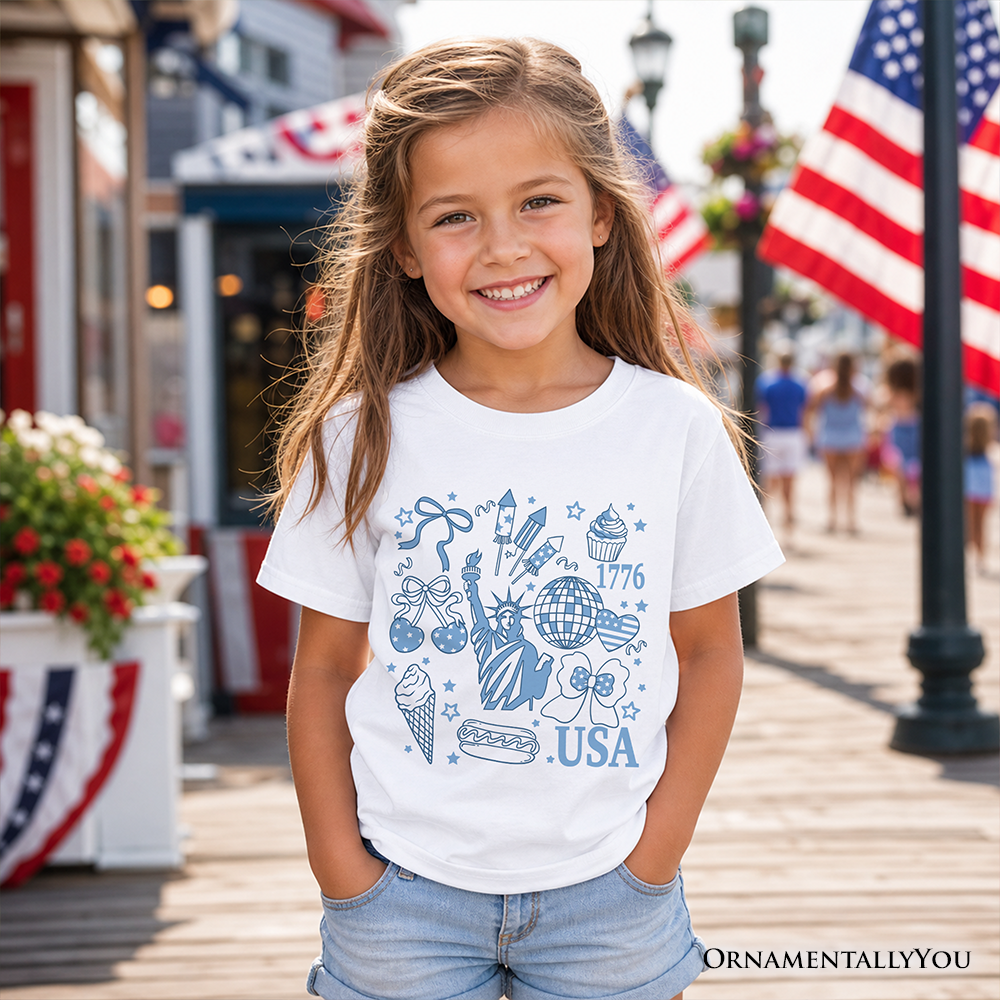 Kids USA Liberty Retro Coquette T-Shirt Patriotic 1776 Youth Tee
