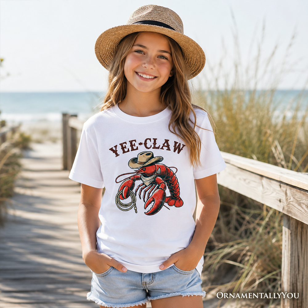 Funny Cowboy Lobster T-Shirt for Kids, Western Animal Graphic Tee