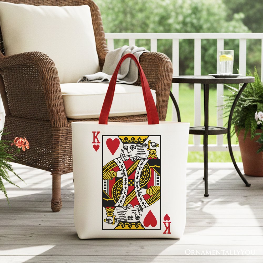 King of Hearts Canvas Tote Bag, Abstract Retro Valentine Shopper