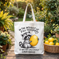 Funny Raccoon Lemon Squeezy Tote Bag, Sarcastic Cotton Shopper