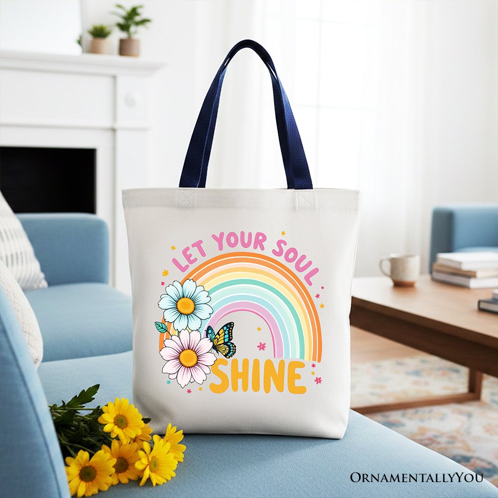 Let Your Soul Shine Rainbow Floral Cotton Tote Bag Retro Shopper