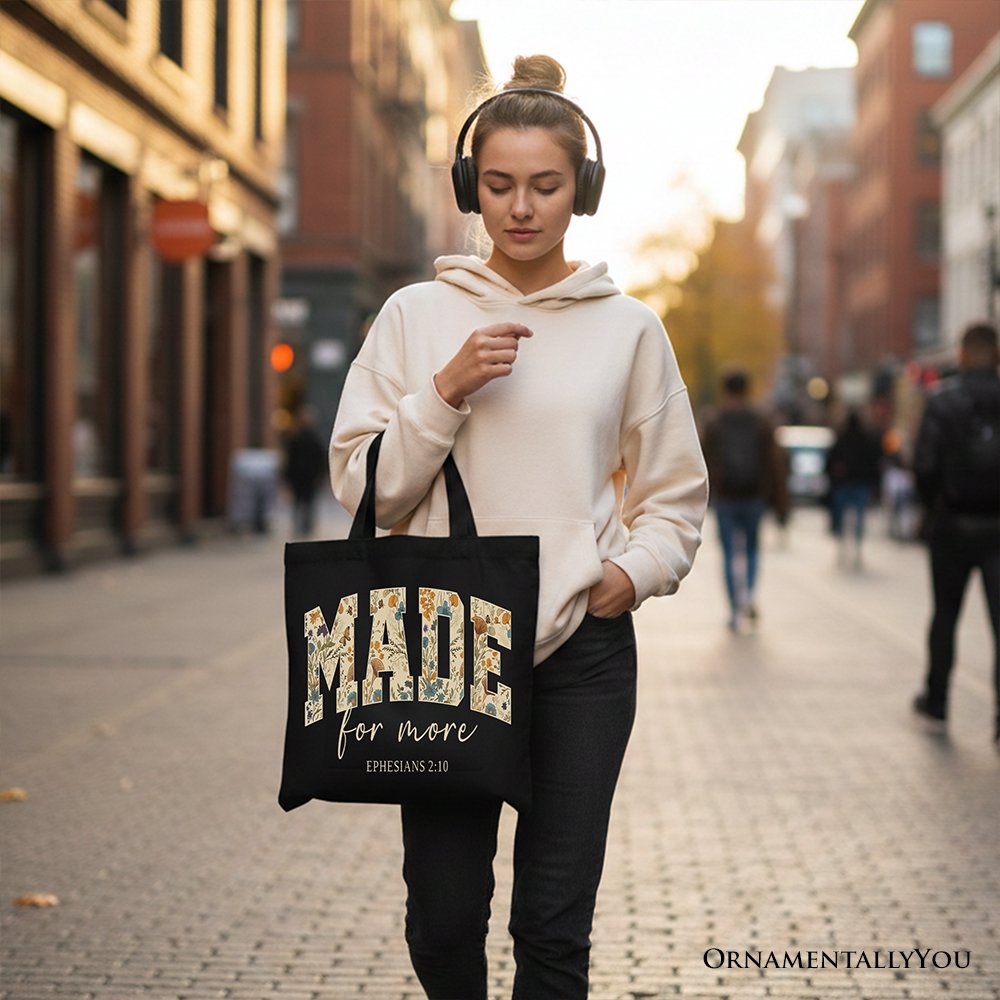 Ephesians 2:10 Floral Canvas Tote Bag, Faith-Based Shopper Bag