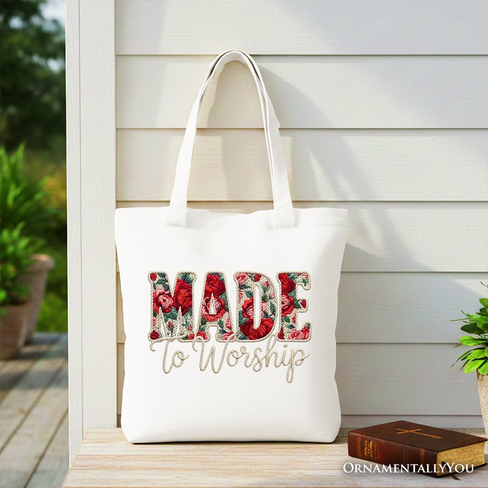 Made to Worship Floral Retro Faith Tote Bag, Cotton Gift Shopper