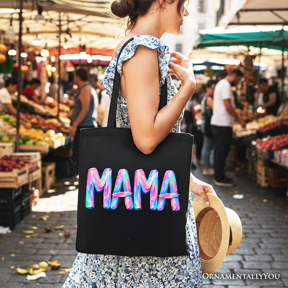 Mama Brushstroke Tote Bag Colorful Trendy Mom Cotton Shopper
