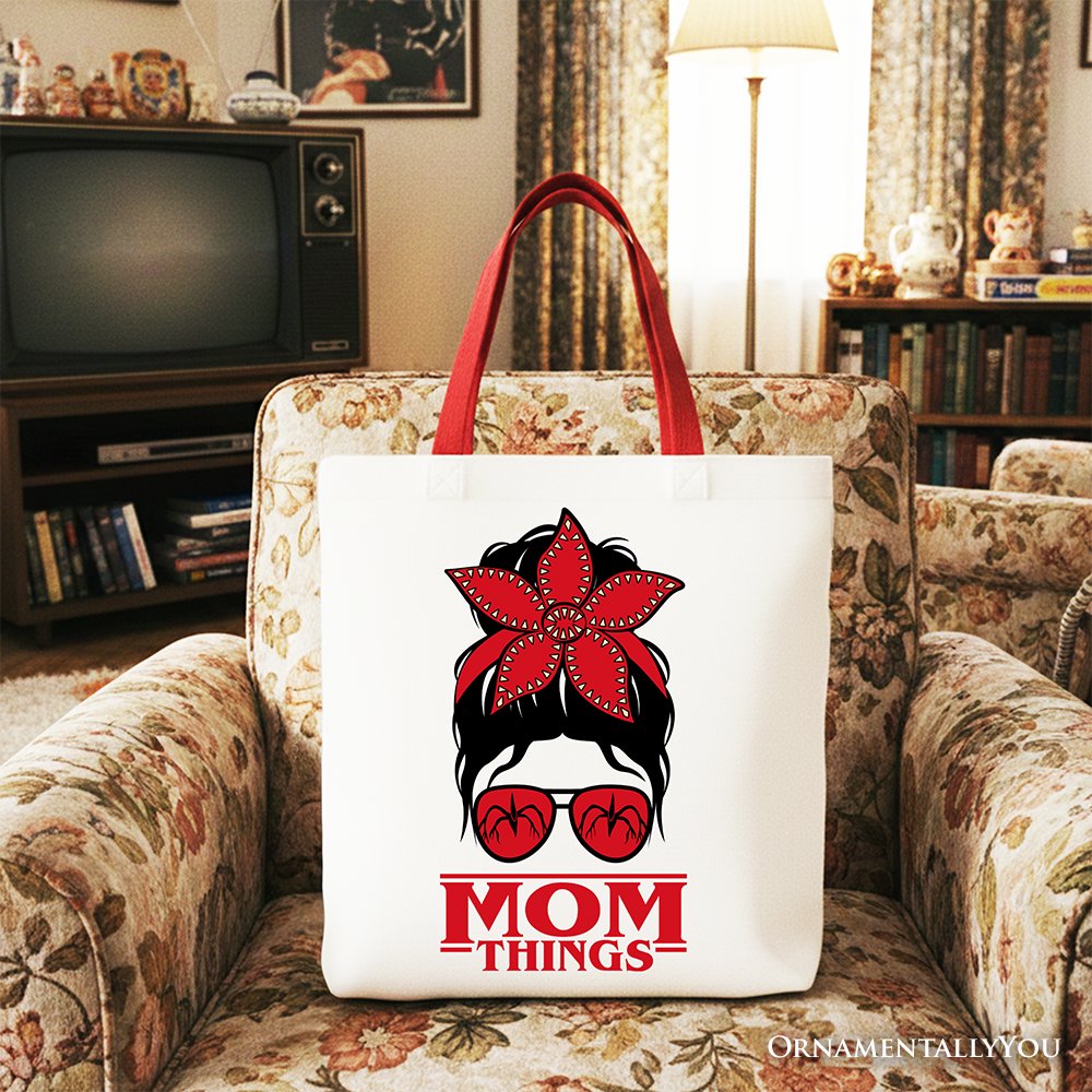 Mom Things Retro Canvas Tote Bag with Red Bandana and Glasses