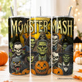 Retro Monster Mash horror themed 20oz stainless steel tumbler with metal straw