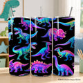 Neon dinosaur pattern 20oz stainless steel tumbler with stainless steel straw