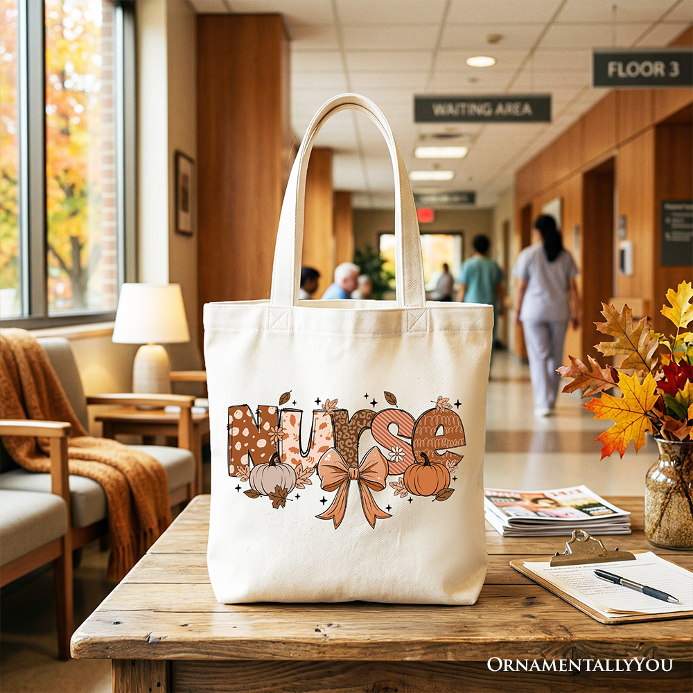 Nurse Coquette Autumn Tote Bag, Cotton Fall Pumpkin Carryall