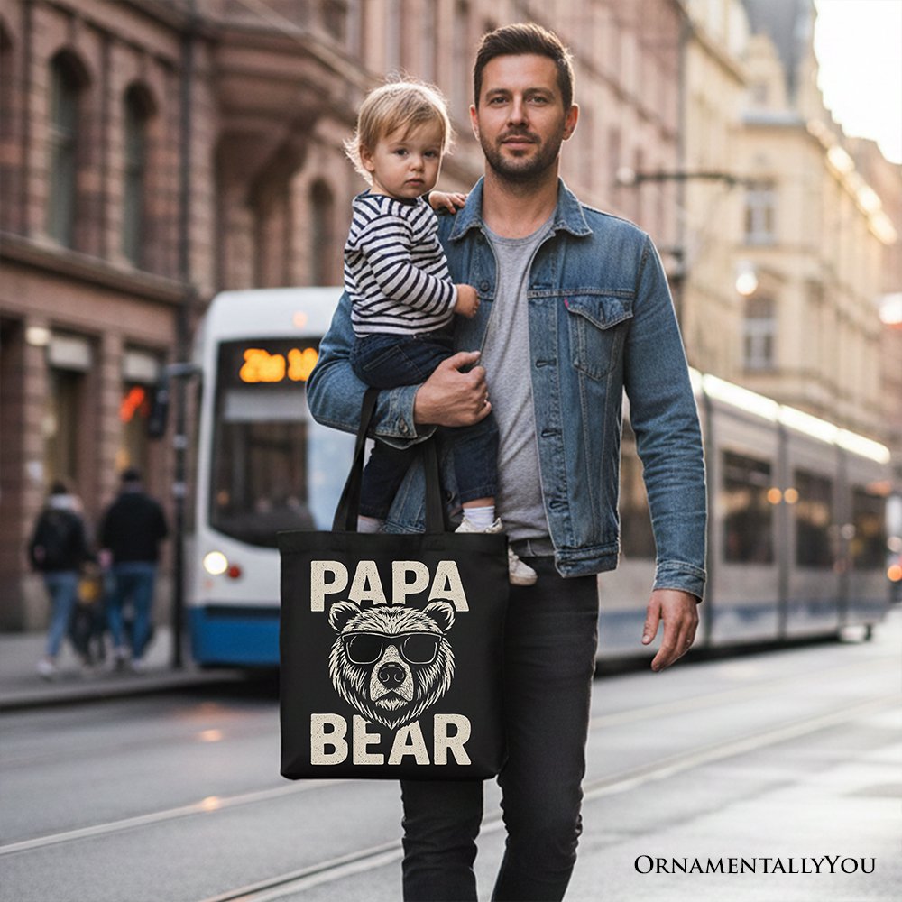 Papa Bear Sunglasses Canvas Tote Bag Vintage Black Dad Gift