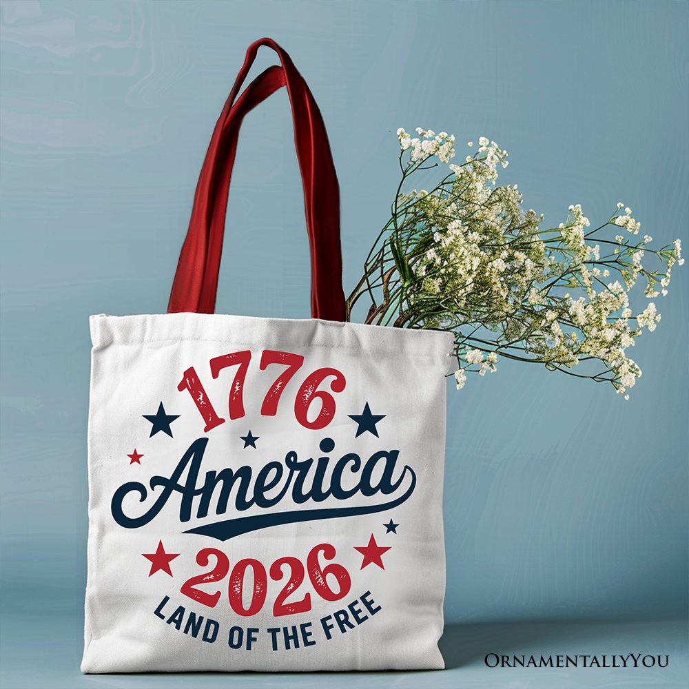 Patriotic 1776-2026 Land of the Free Canvas Tote Bag USA Gift
