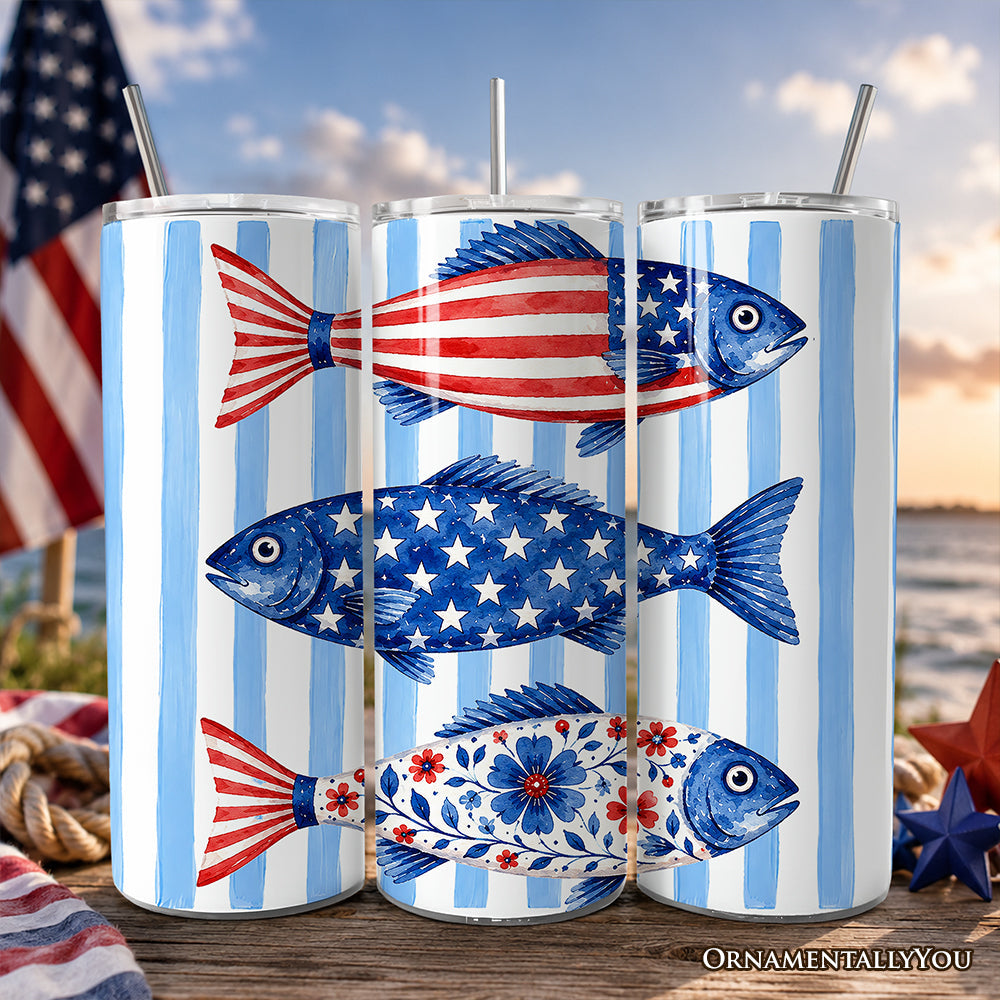Patriotic Fish Stripe 20oz stainless steel tumbler with lid and metal straw