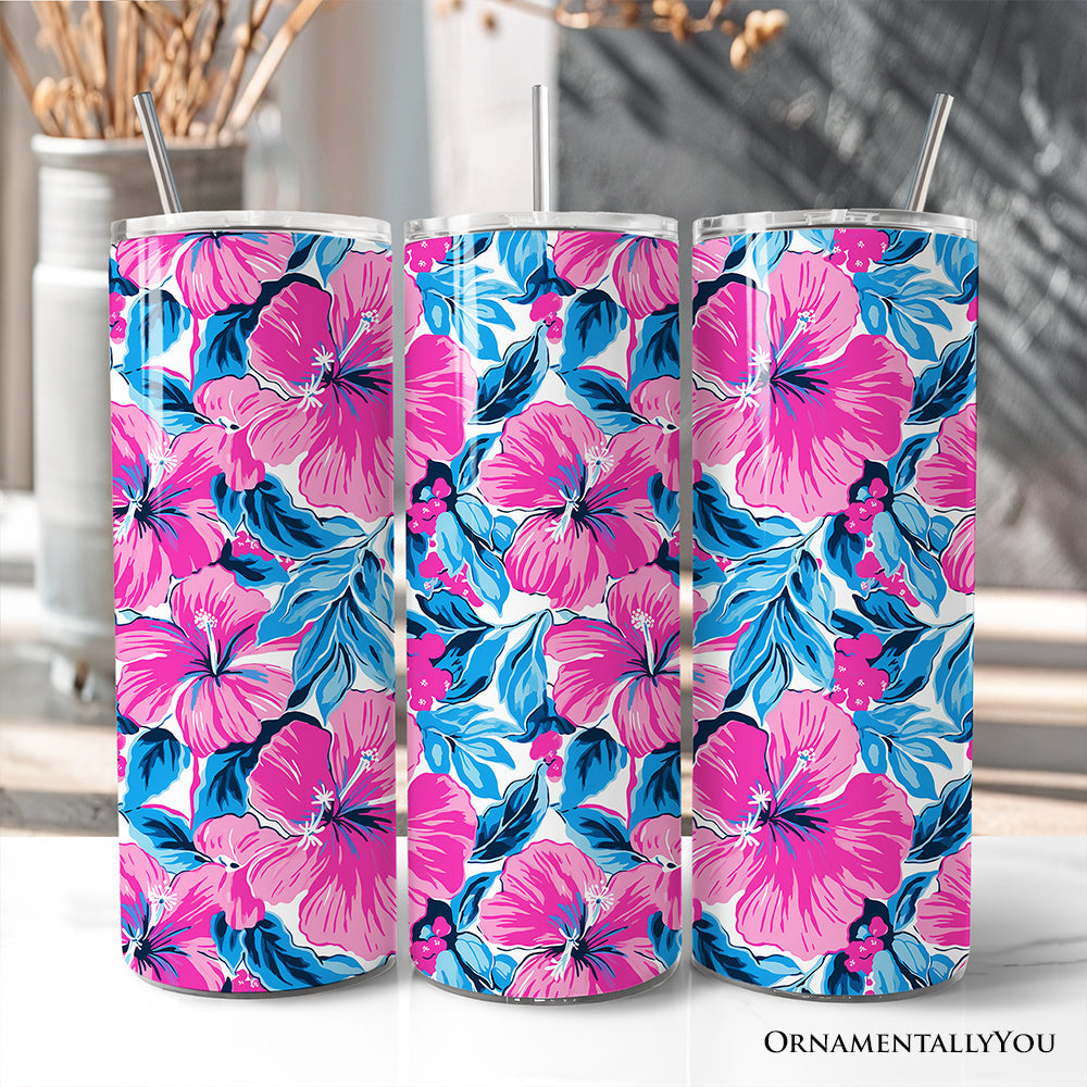 Pink and Blue Hibiscus 20oz Stainless Steel Travel Tumbler