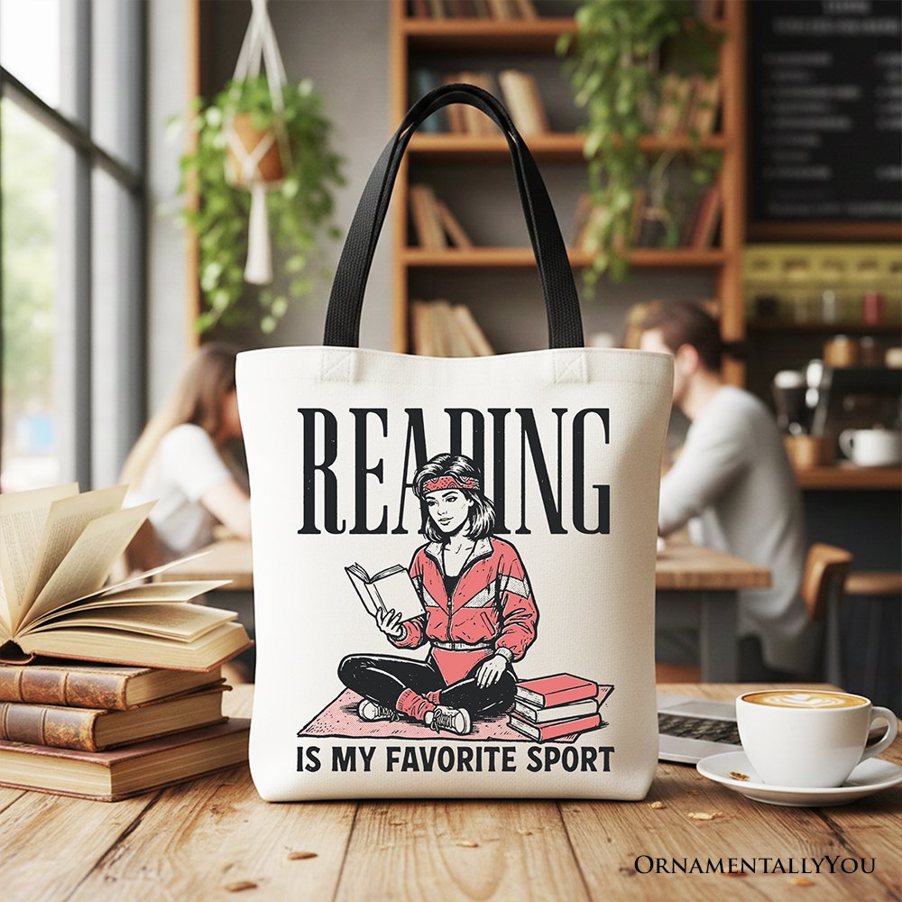 Reading Is My Favorite Sport Canvas Tote Bag, Retro Book Lover Gift