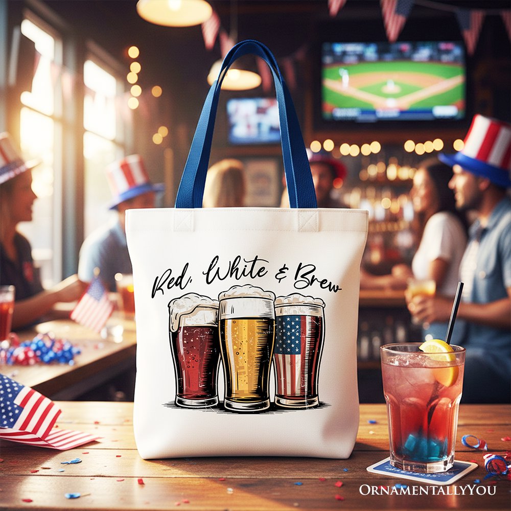 Red White and Brew Patriotic Tote Bag for 4th of July Parties