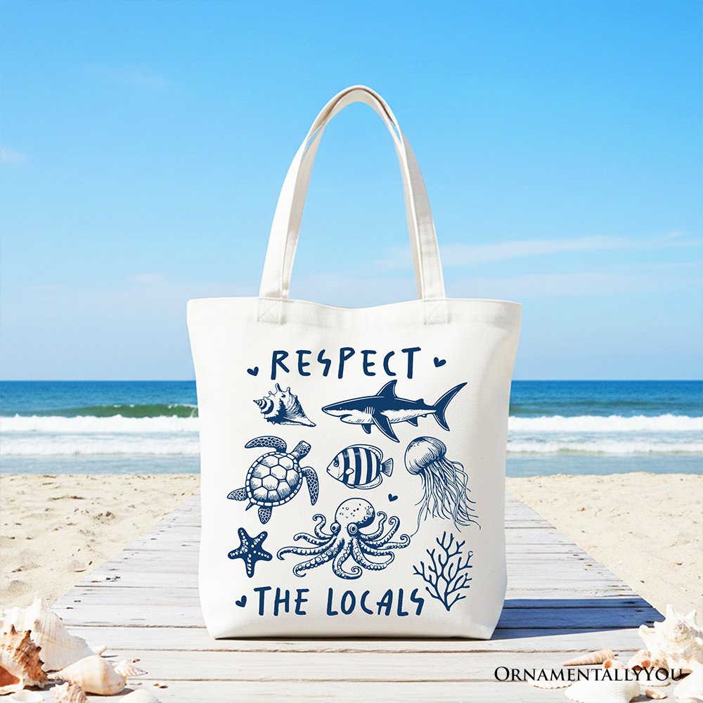 Respect the Locals Ocean Animals Cotton Tote Bag - Coastal Gift