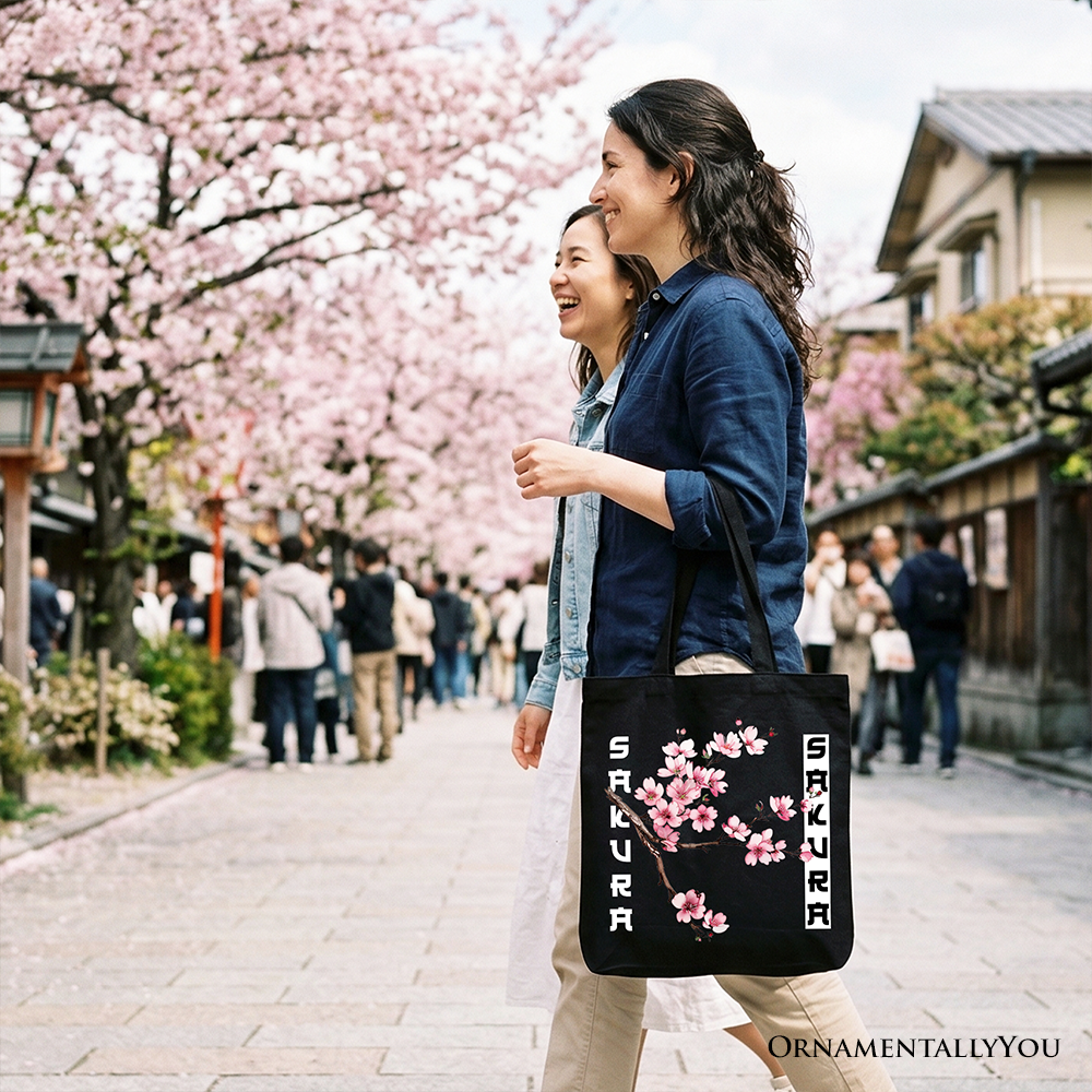 Sakura Cherry Blossom Tote Bag, Vintage Japanese Floral Shopper