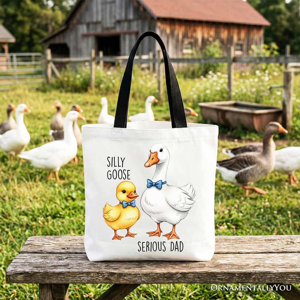 Silly Goose Serious Dad Tie Tote Bag Cute Duo Fathers Gift