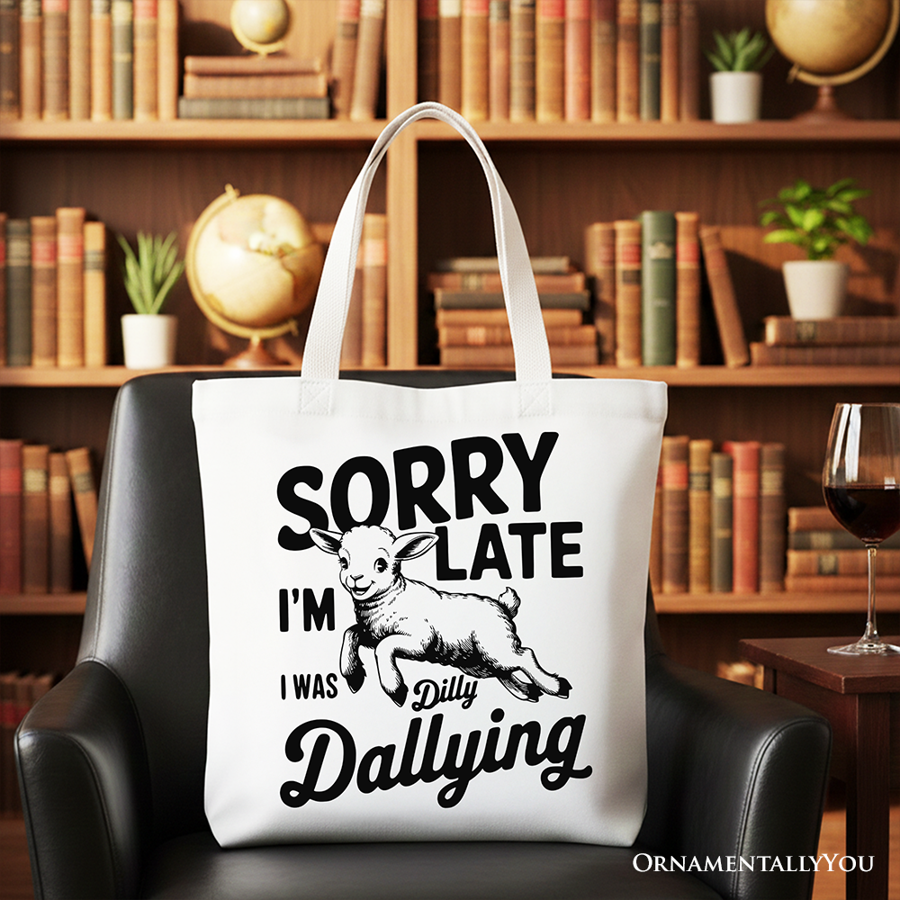 Funny Lamb Tote Bag, Retro Dilly Dallying Cotton Shopper
