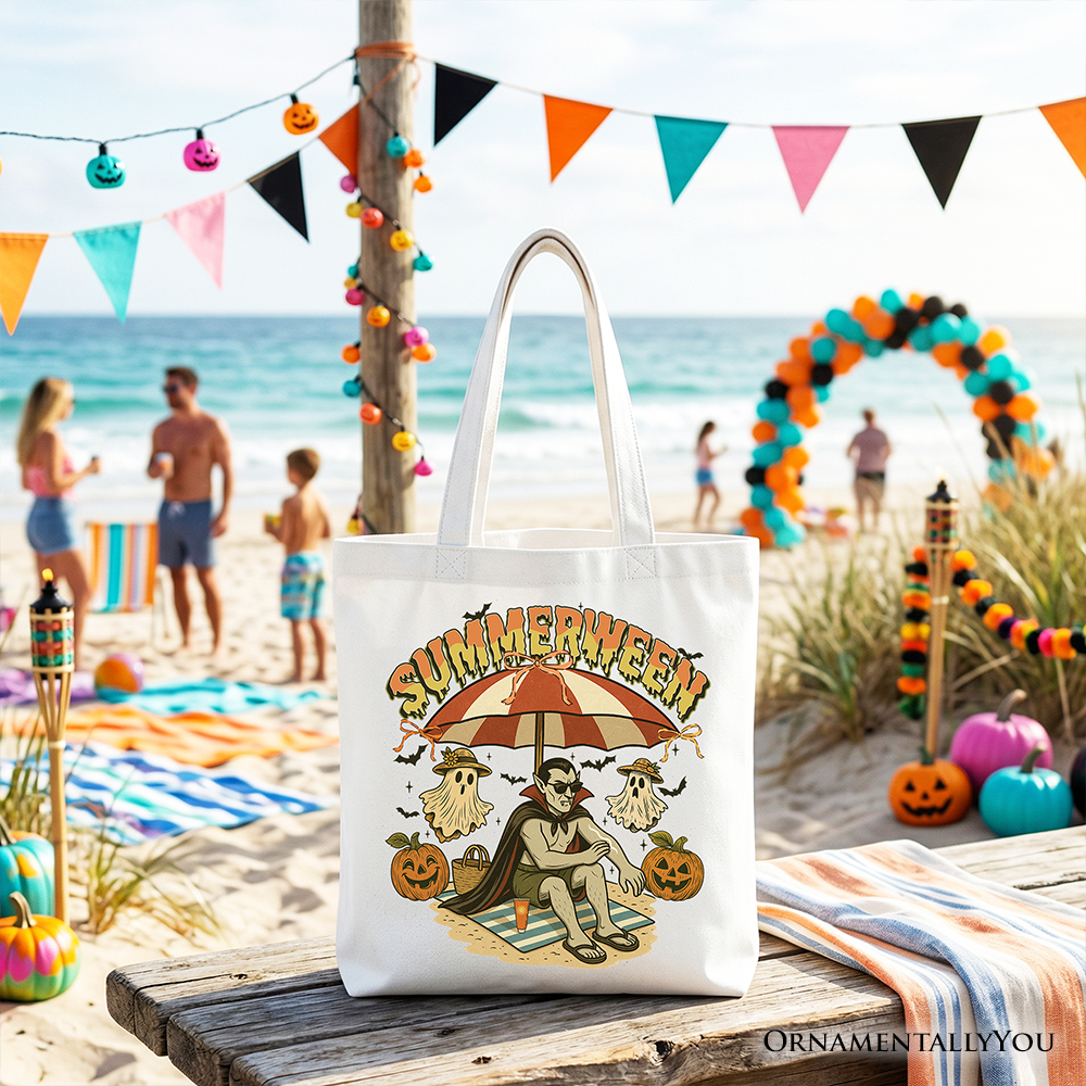 Summerween Vampire Dracula Retro Cotton Beach Tote Bag