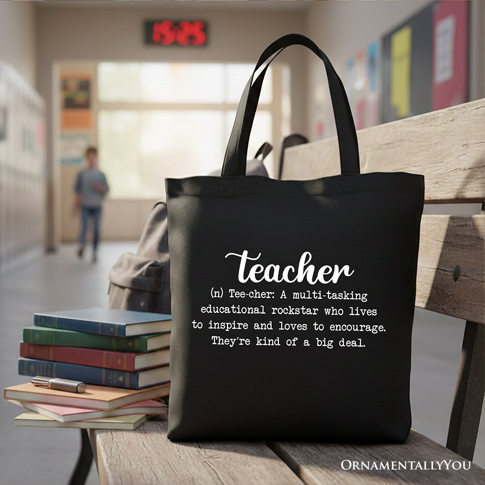 Teacher Definition Canvas Tote Bag, Inspirational Educator Gift