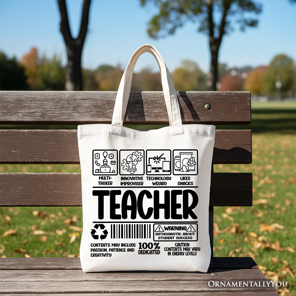 Teacher Label Tote Bag, Funny Barcode Educator Gift Shopper