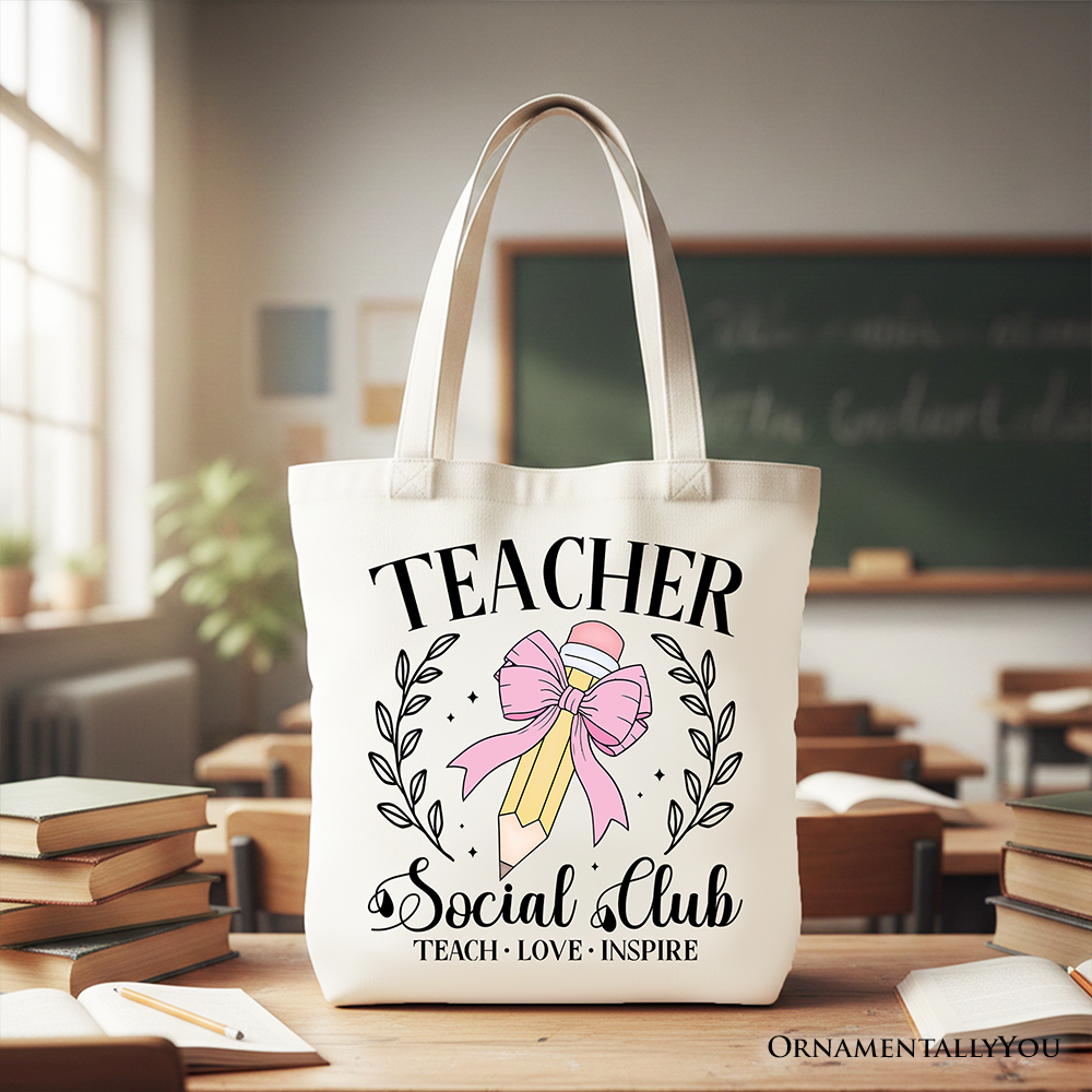 Teacher Social Club Cotton Tote Bag, Modern Preppy School Shopper