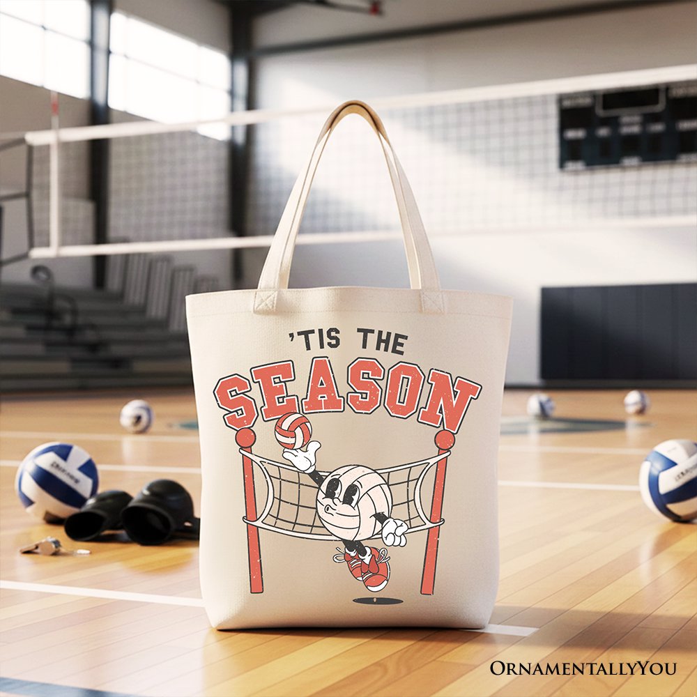 Tis the Season Volleyball Canvas Tote Bag, Retro Sporty Gift