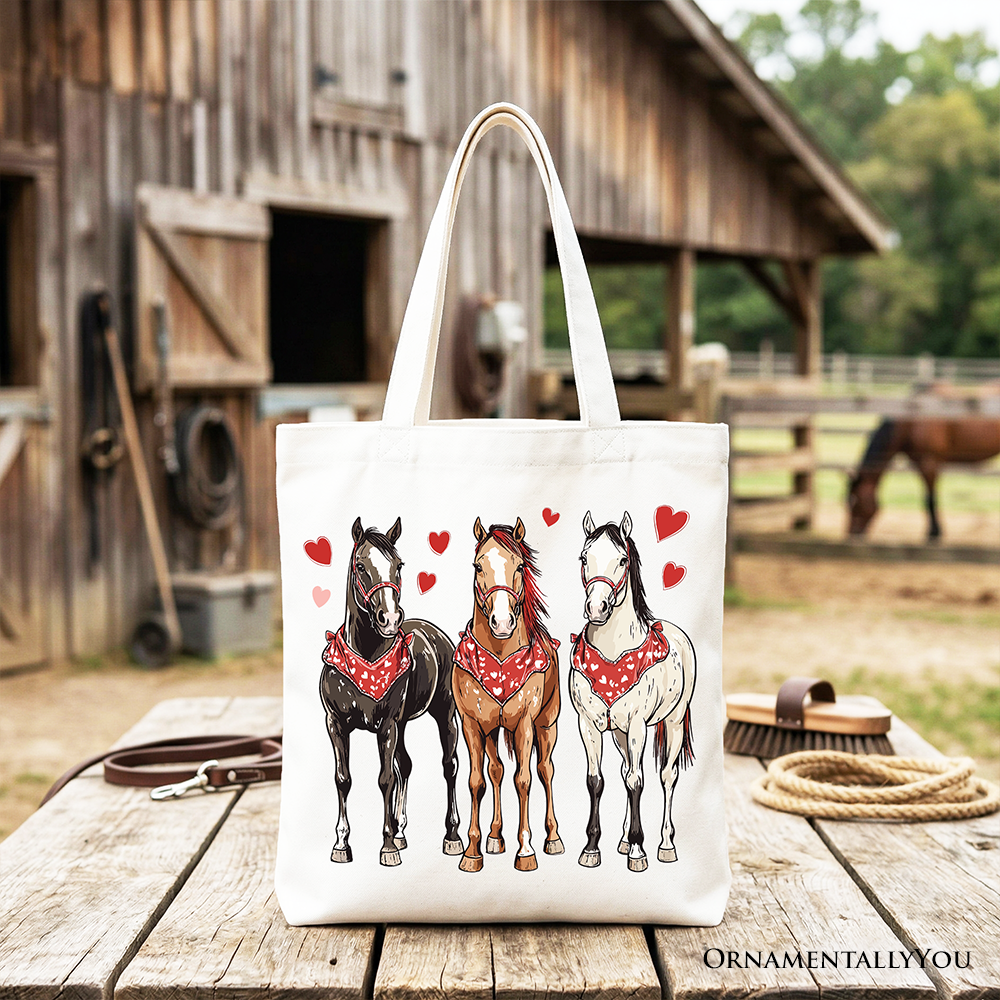 Valentine Horses Western Tote Bag, Country Lover Cotton Shopper
