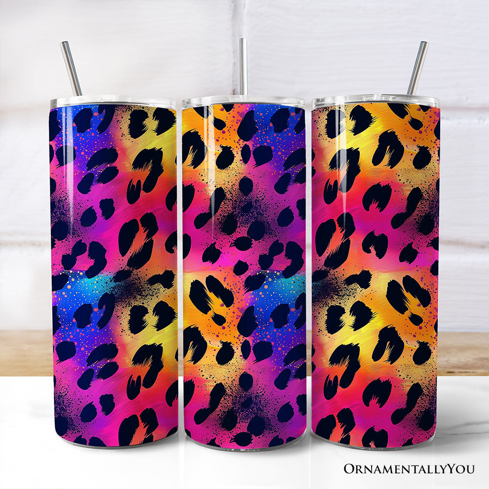 Neon Leopard Print 20oz Personalized Tumbler with Stainless Straw