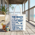 Vintage Coastal Summer Tote Bag, Navy Blue Beach Club Shopper
