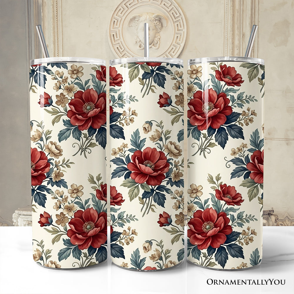 Vintage Red Poppy 20oz Stainless Steel Personalized Tumbler