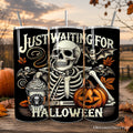 20oz Halloween themed travel tumbler with skeleton graphic and stainless steel straw