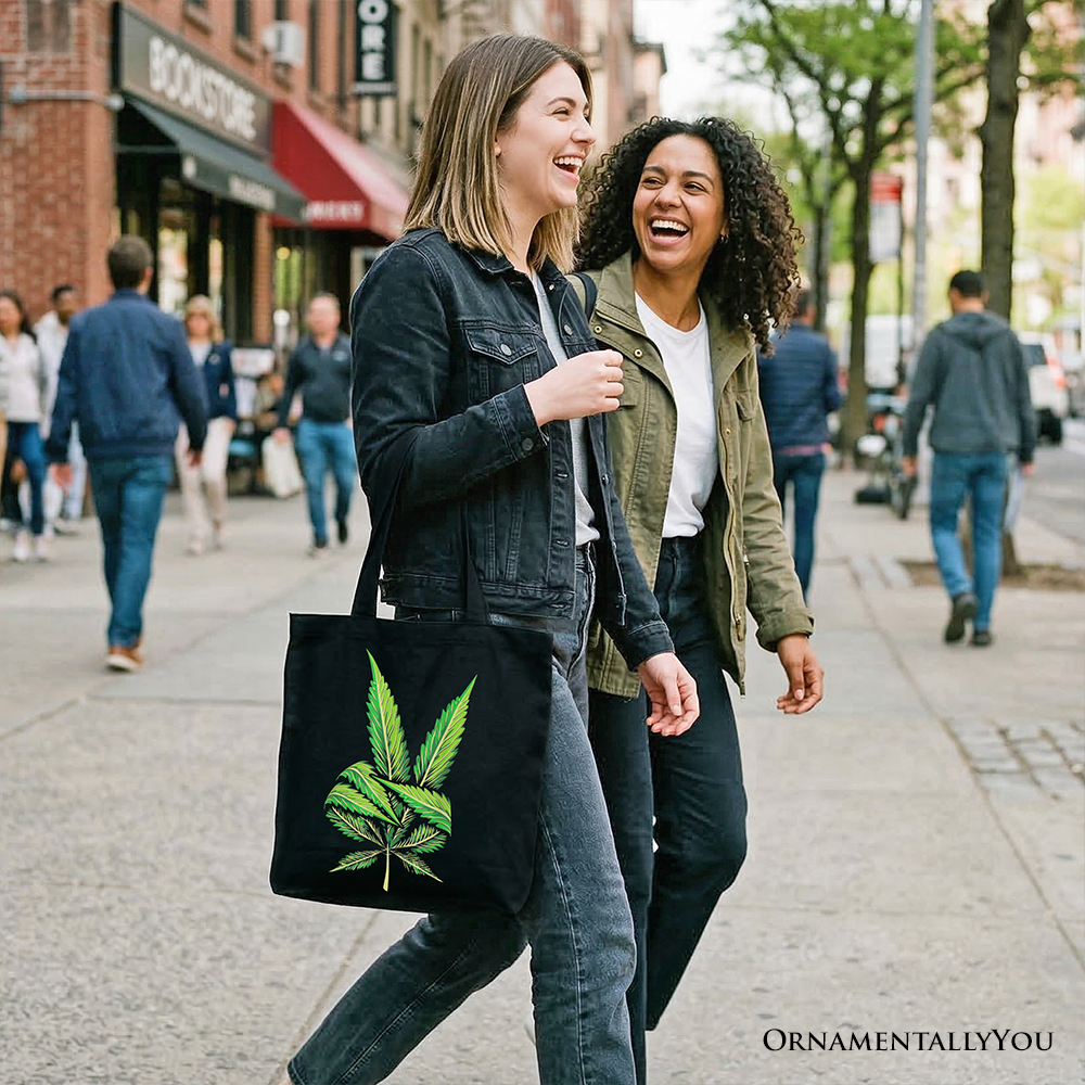 Weed Leaf Peace Sign Tote Bag Funny 420 Stoner Canvas Shopper