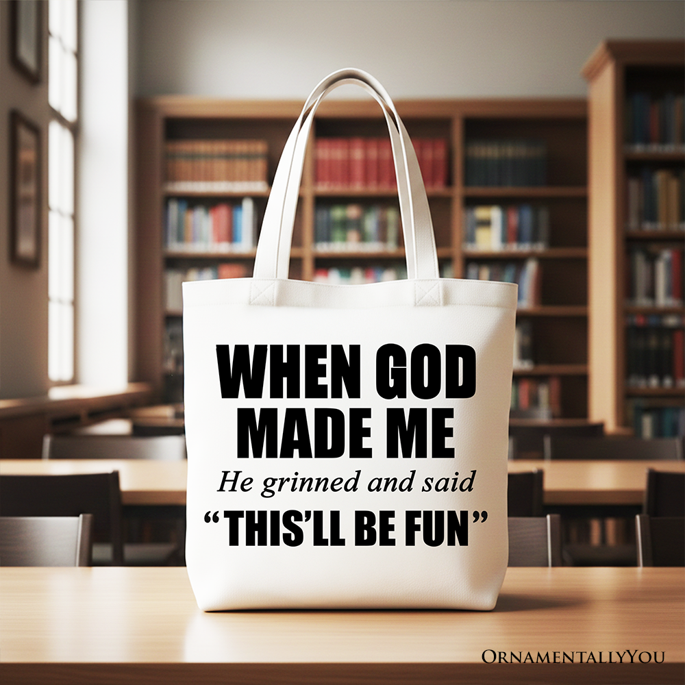 When God Made Me Christian Tote Bag, Minimalist Canvas Shopper