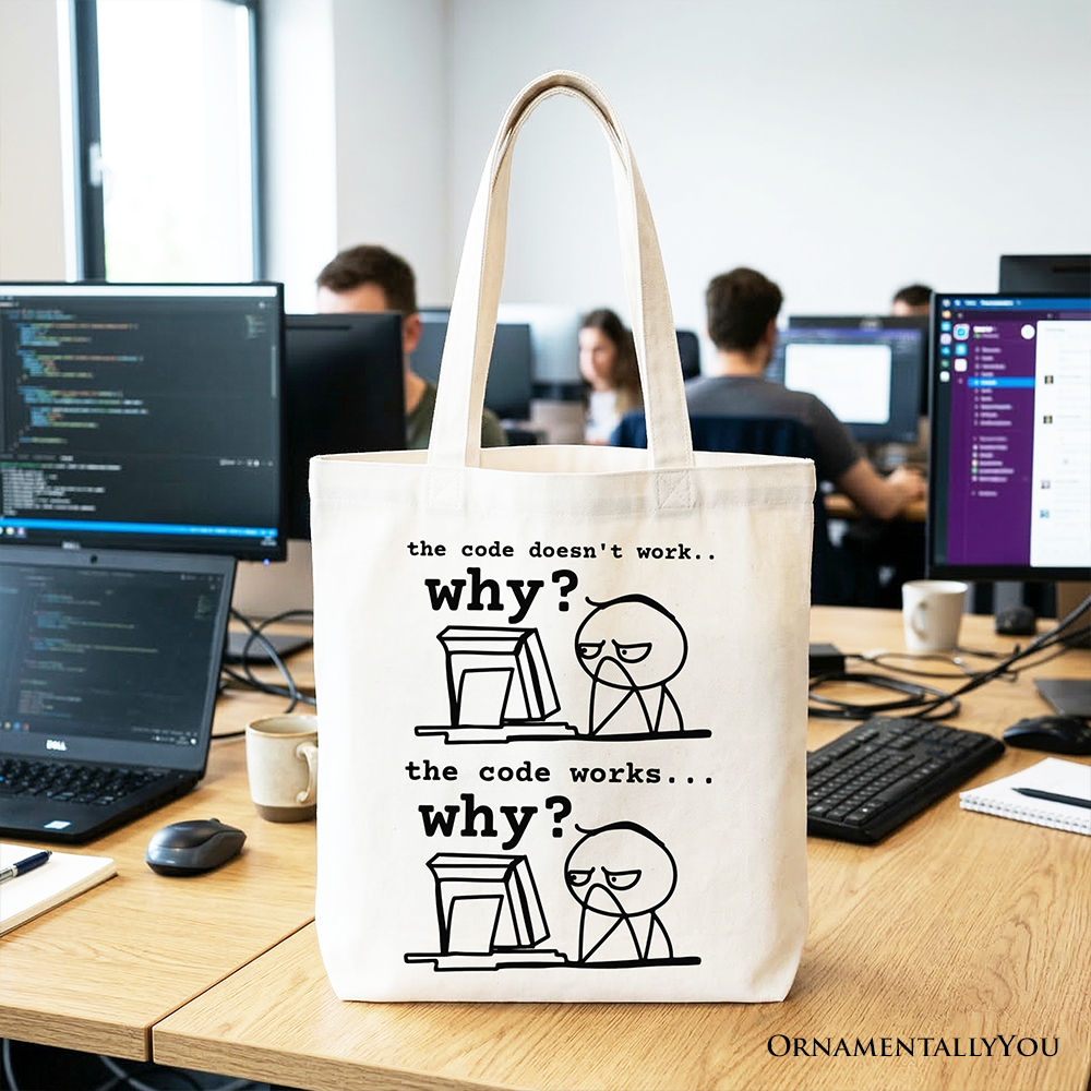 Why Does The Code Work Tote Bag, Funny Programmer Gift Canvas Shopper