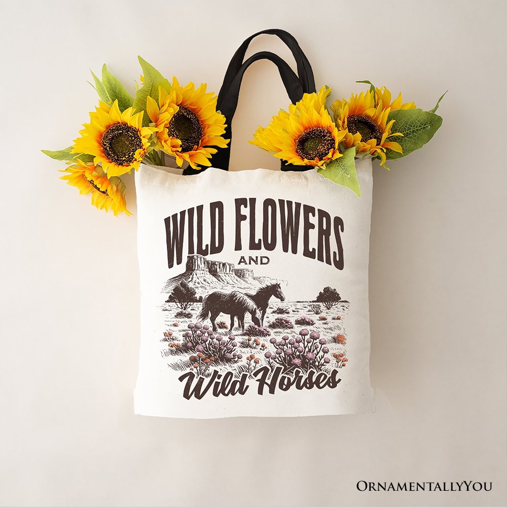 Wild Flowers and Wild Horses Canvas Tote Bag, Western Boho Gift