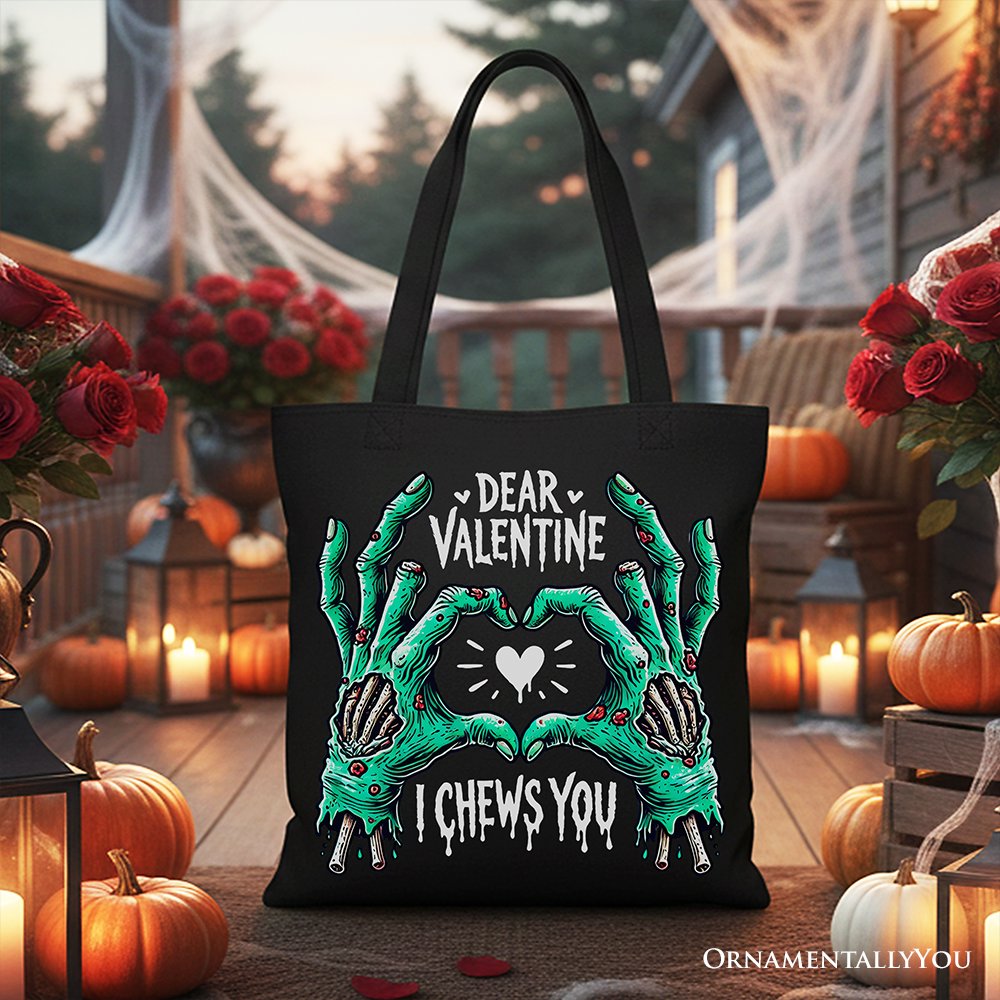 Zombie Valentine I Chews You Canvas Tote Bag Horror Gift