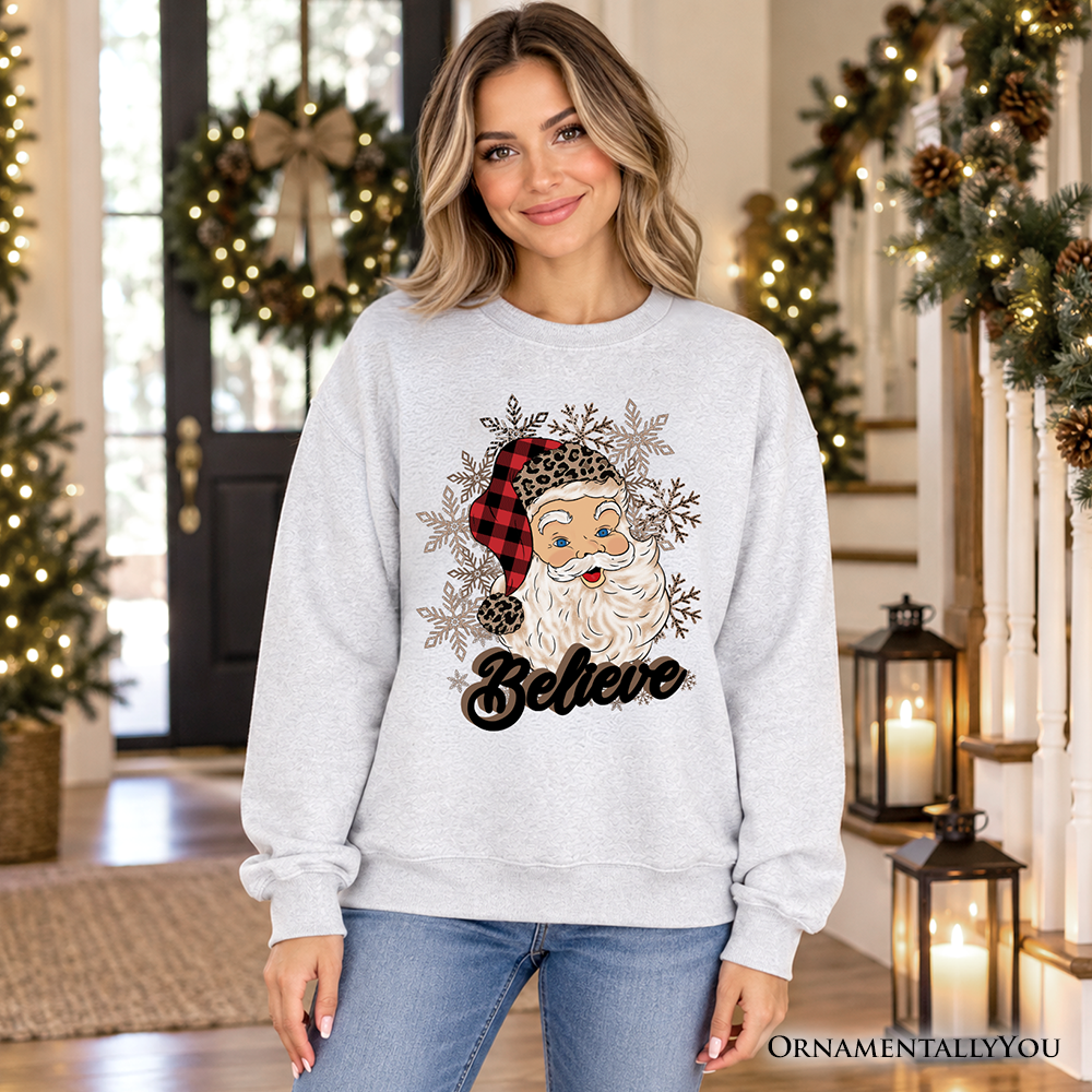 Believe Santa Buffalo Plaid Sweatshirt, Retro Christmas Sweater