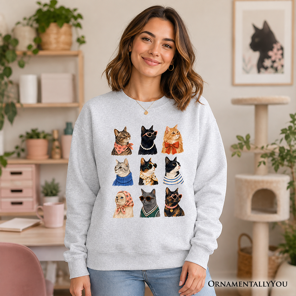 Colorful Cats Sweatshirt, Animals Breeds Summer Sweater