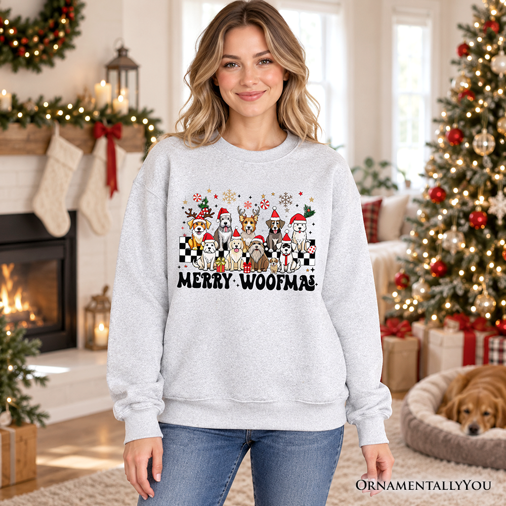 Merry Woofmas Dog Mama Sweatshirt, Dogs With Santa Hats Christmas Sweater