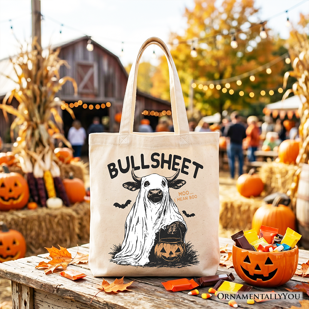 Bullsheet Halloween Bull Tote Bag, Funny Cow Trick-or-Treat Gift