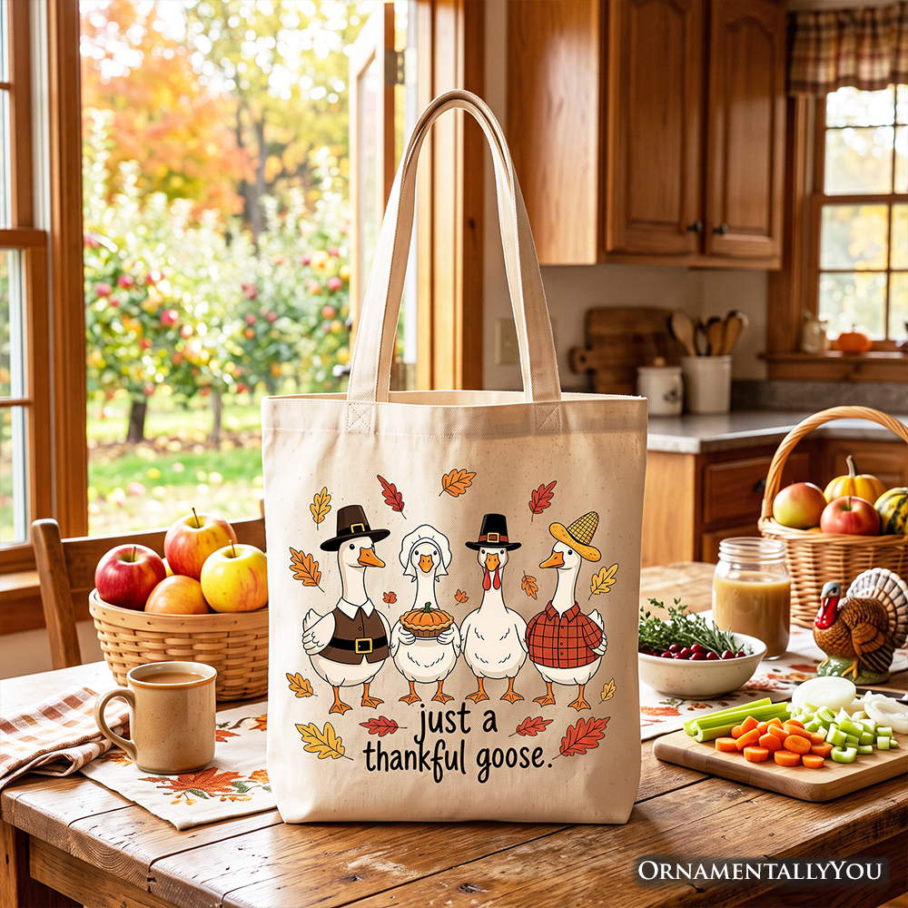 Just a Thankful Goose Tote Bag, Funny Thanksgiving Family Turkey Day Gift Shopper
