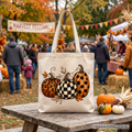 Leopard Checkered Pumpkin Tote Bag, Autumn Fall Gift Shopper