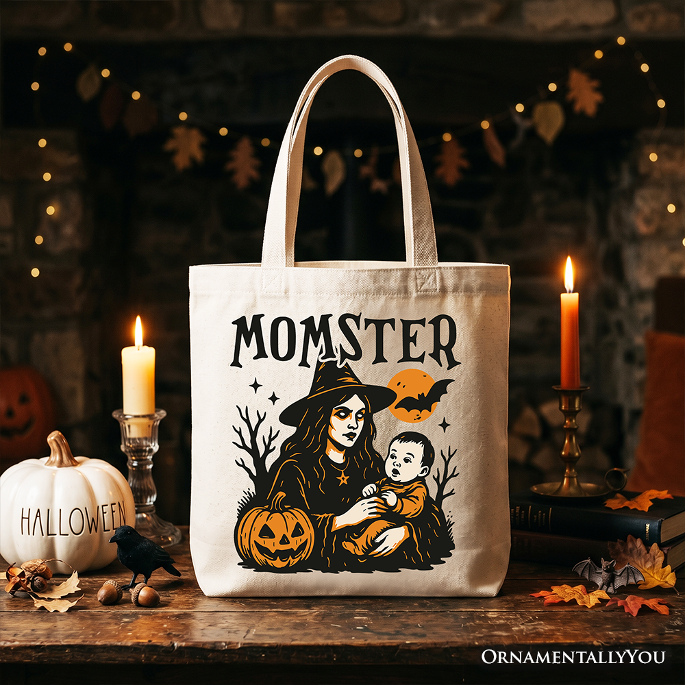 Momster Halloween Canvas Tote Bag, Witchy Shopper for Moms