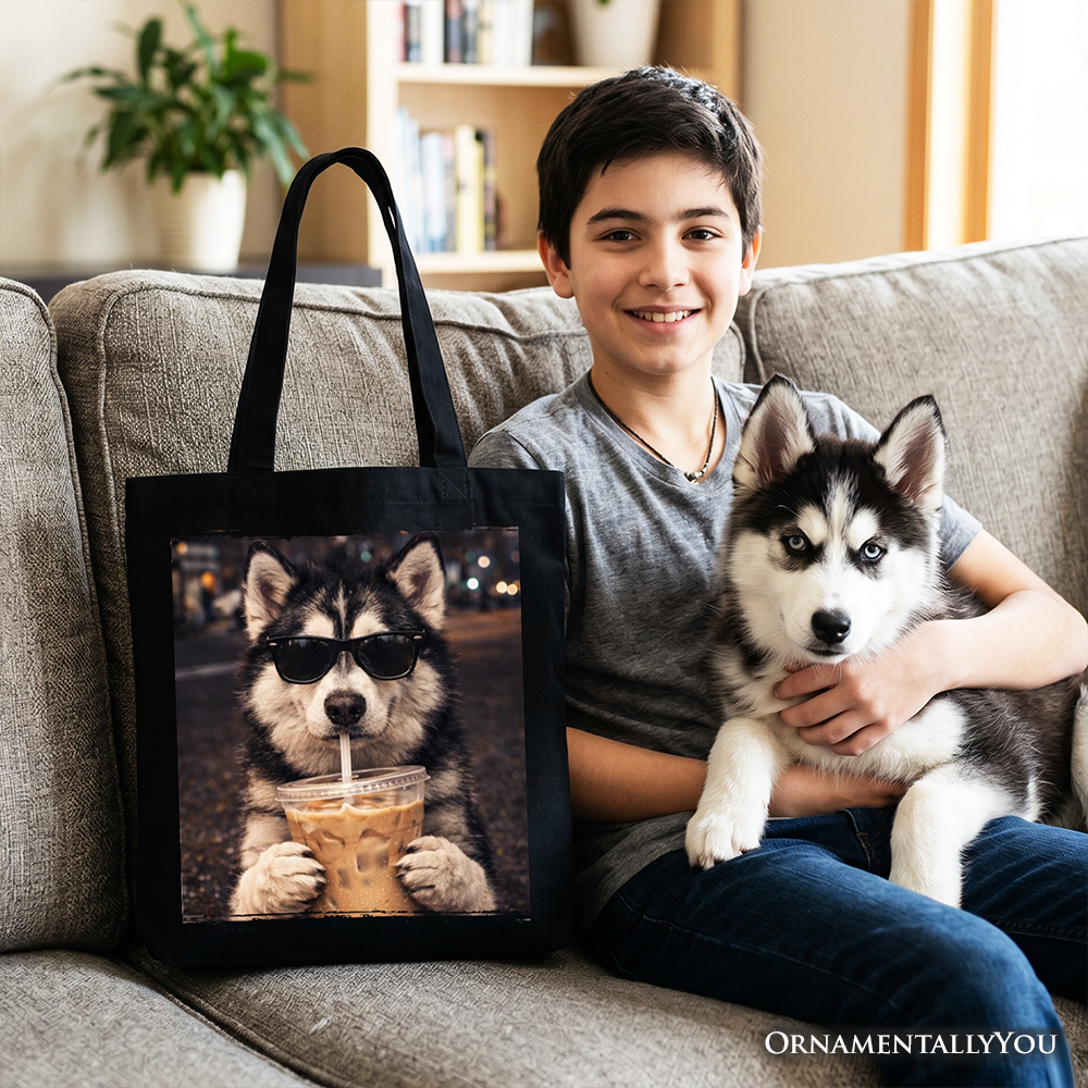 Husky Iced Coffee Graphic Tote Bag, Funny Dog Parents Gift