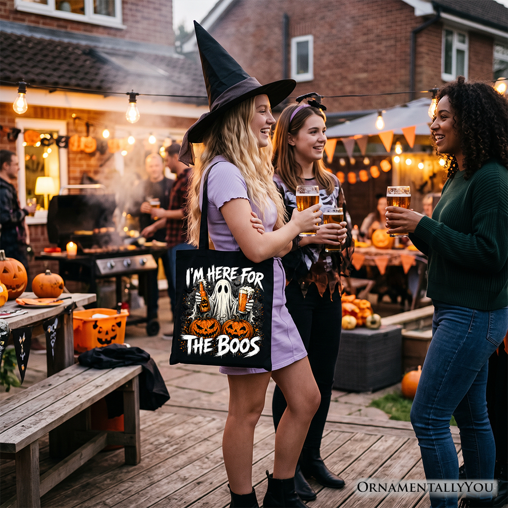 I’m Here for the Boos Ghost Tote Bag, Funny Halloween Beer Pumpkin Gift Shopper